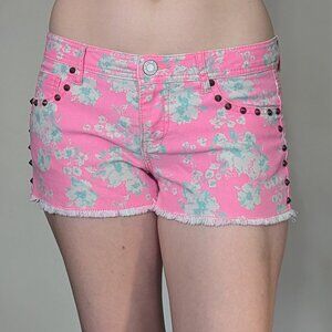 Mossimo Supply Co Pink Denim Shorts Floral With Spikes Women’s Juniors Size 9